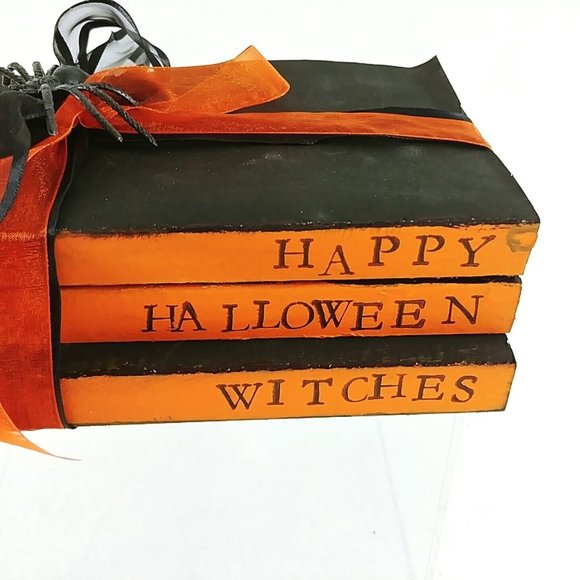 Halloween Decorative Tied Book Stack Happy Halloween Witches Spider Ribbon - Picture 4 of 6